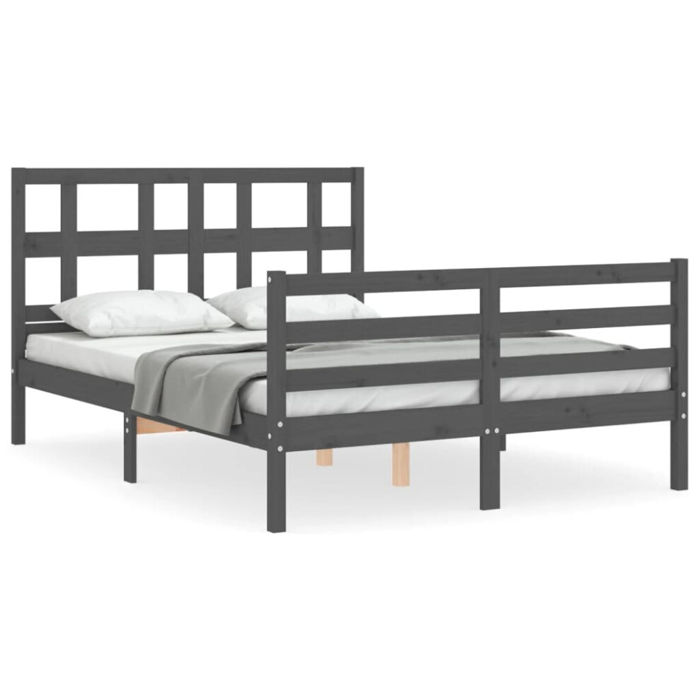 (grey, 140 x 190 cm) vidaXL Bed Frame Platform Bed with Headboard Grey Super King Size Solid Wood