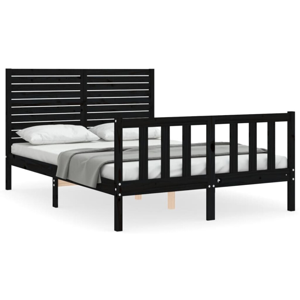 (black, 140 x 190 cm) vidaXL Bed Frame Platform Bed with Headboard White Small Double Solid Wood