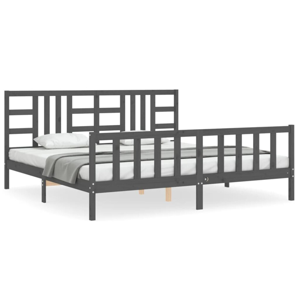 (grey, 200 x 200 cm) vidaXL Bed Frame Platform Bed with Headboard Black Small Double Solid Wood