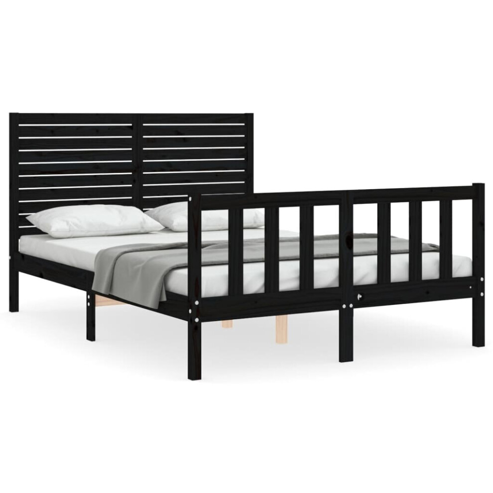 (black, 140 x 200 cm) vidaXL Bed Frame Platform Bed with Headboard White Small Double Solid Wood