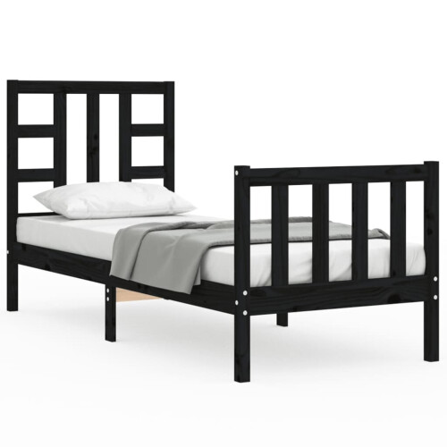 VidaXL (black, 75 x 190 cm) vidaXL Bed Frame Platform Bed with Headboard Black Small Double Solid Wood