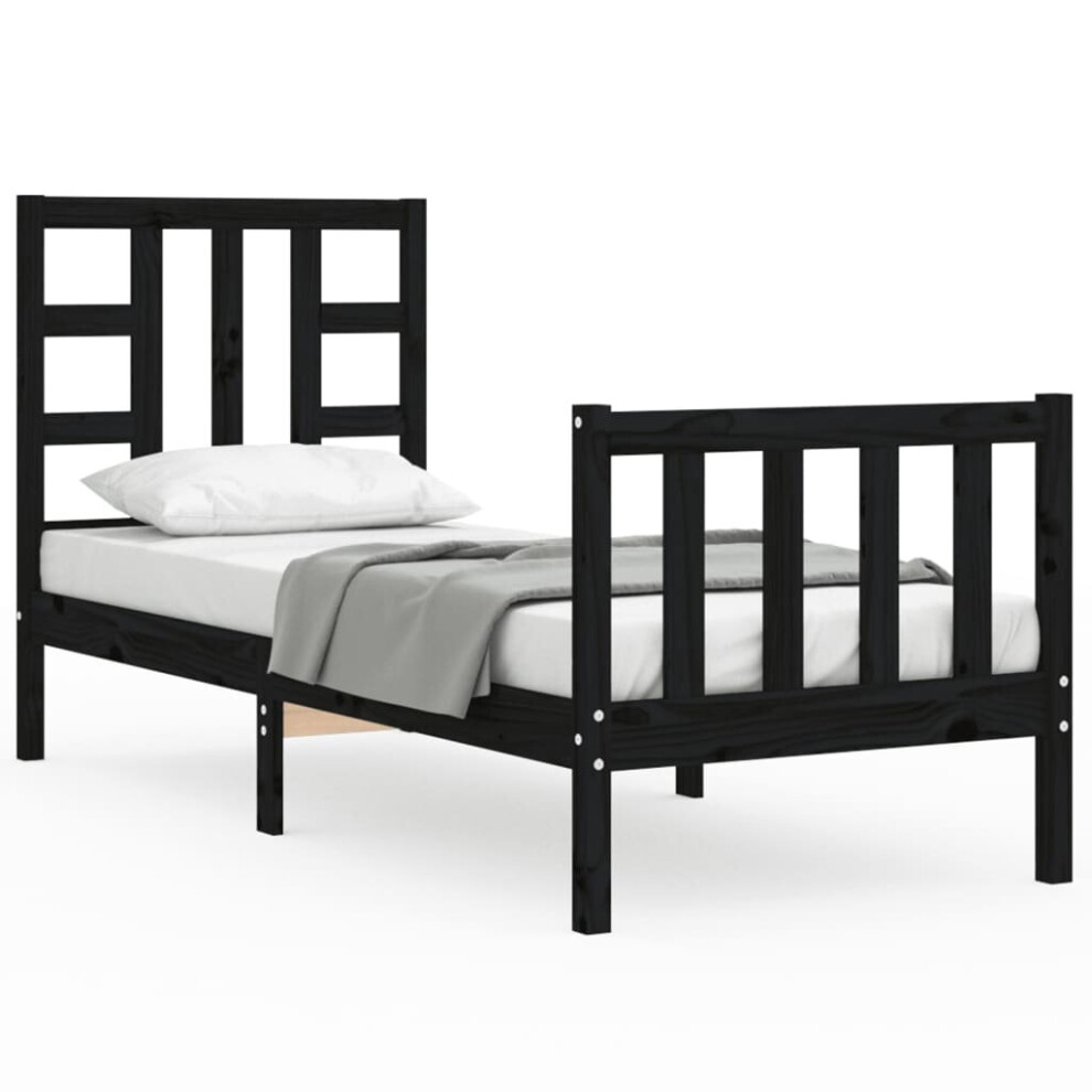 (black, 75 x 190 cm) vidaXL Bed Frame Platform Bed with Headboard Black Small Double Solid Wood