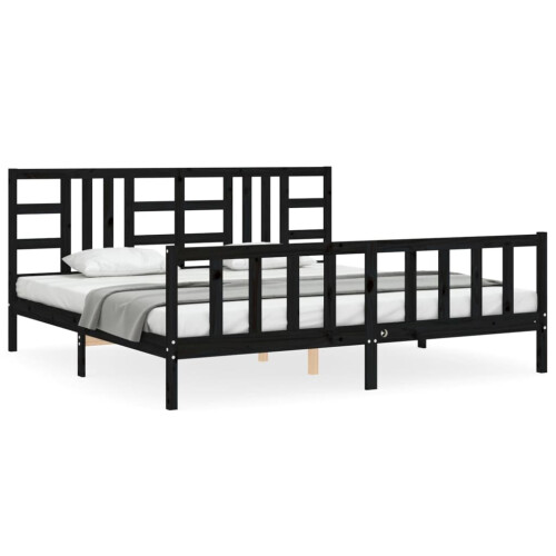 VidaXL (black, 200 x 200 cm) vidaXL Bed Frame Platform Bed with Headboard Black Small Double Solid Wood