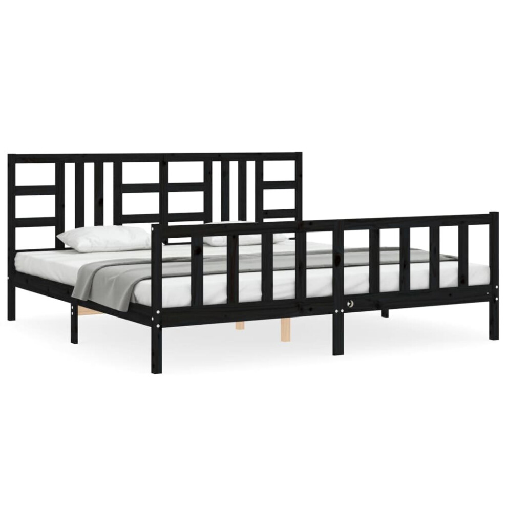 (black, 200 x 200 cm) vidaXL Bed Frame Platform Bed with Headboard Black Small Double Solid Wood