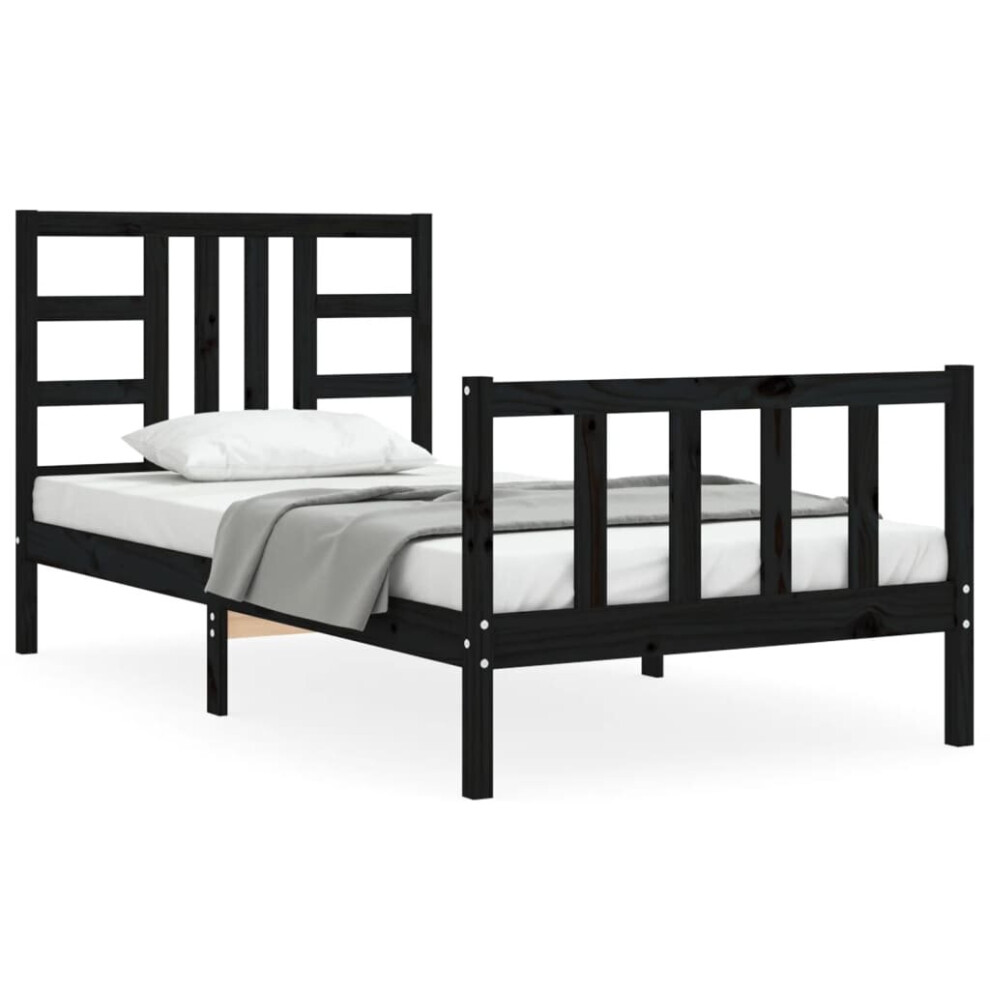 (black, 90 x 190 cm) vidaXL Bed Frame Platform Bed with Headboard Black Small Double Solid Wood