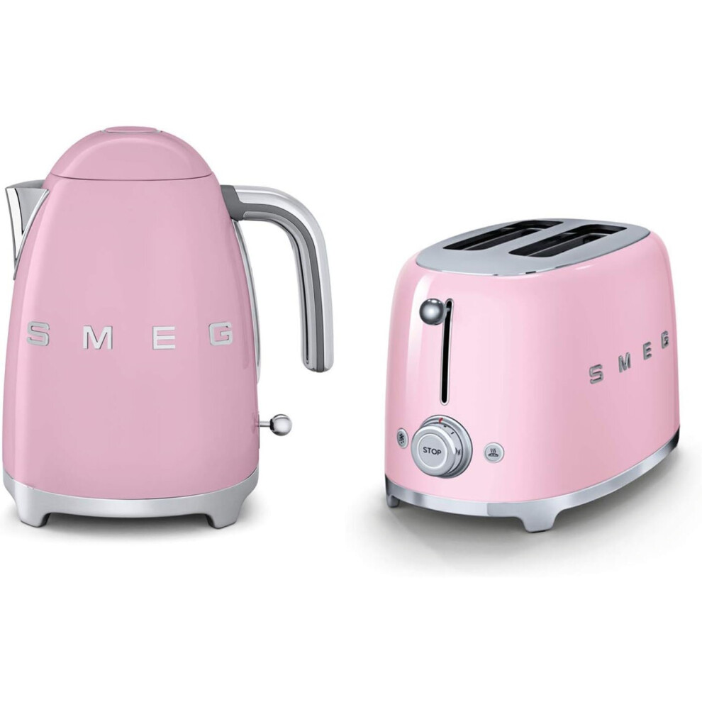 Smeg KLF03PKUK 1.7Ltr - 3kw Kettle And TSF01PKUK 2 Slice Toaster Set In Pink