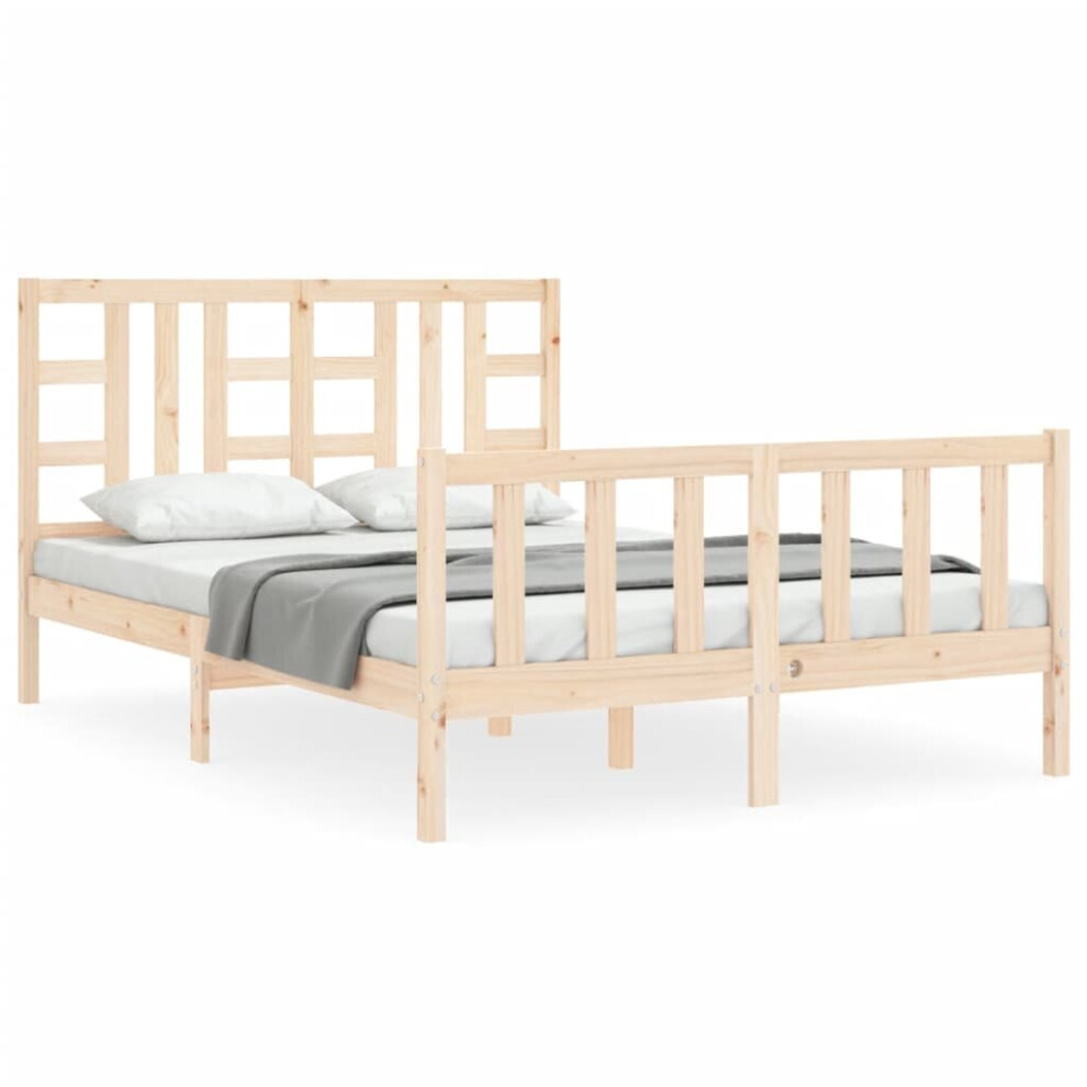 (brown, 140 x 190 cm) vidaXL Bed Frame Platform Bed with Headboard Black Small Double Solid Wood