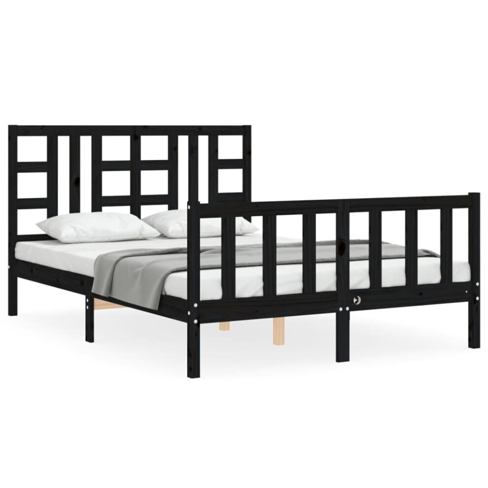 (black, 140 x 190 cm) vidaXL Bed Frame Platform Bed with Headboard Black Small Double Solid Wood