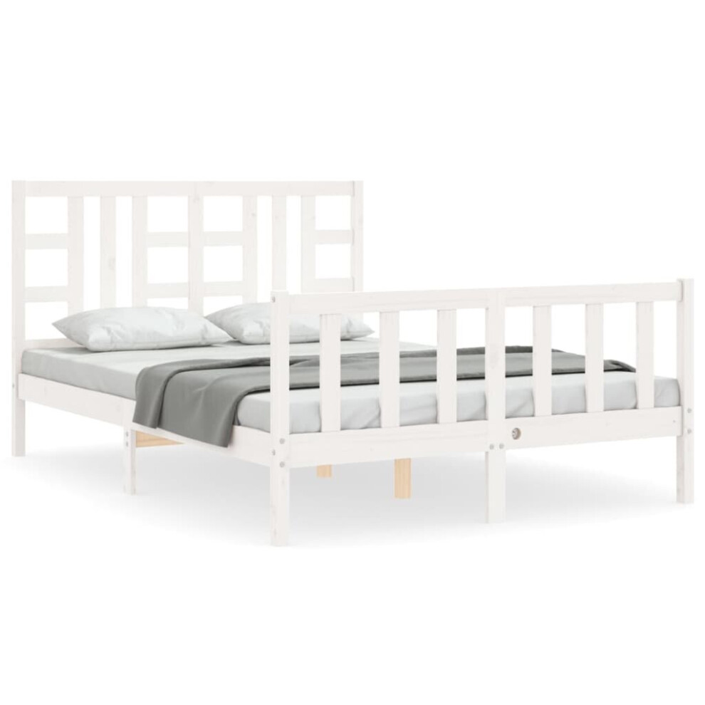 (white, 135 x 190 cm) vidaXL Bed Frame Platform Bed with Headboard Black Small Double Solid Wood