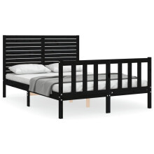 (black, 135 x 190 cm) vidaXL Bed Frame Platform Bed with Headboard White Small Double Solid Wood