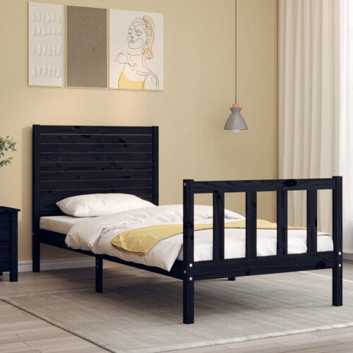 VidaXL (black, 75 x 190 cm) vidaXL Bed Frame Platform Bed with Headboard White Small Double Solid Wood 2