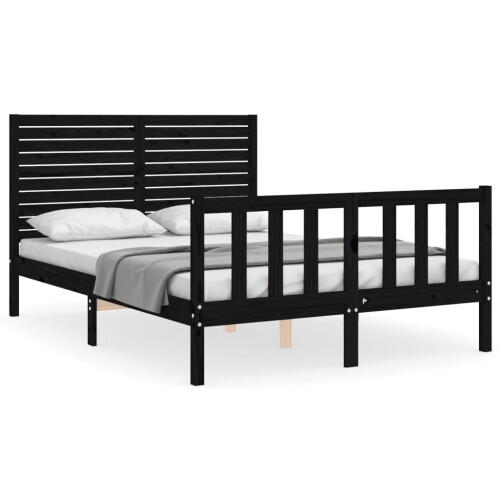 VidaXL (black, 135 x 190 cm) vidaXL Bed Frame Platform Bed with Headboard White Small Double Solid Wood 1