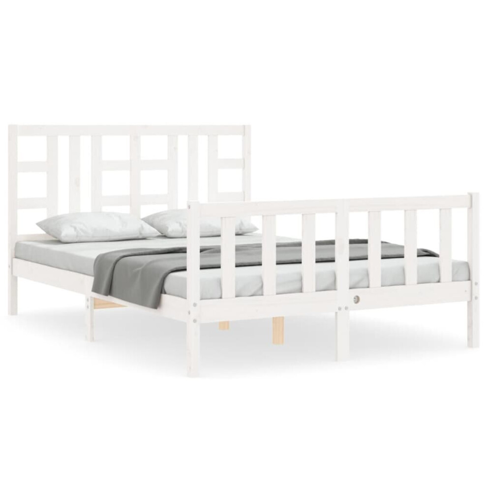 (white, 150 x 200 cm) vidaXL Bed Frame Platform Bed with Headboard Black Small Double Solid Wood