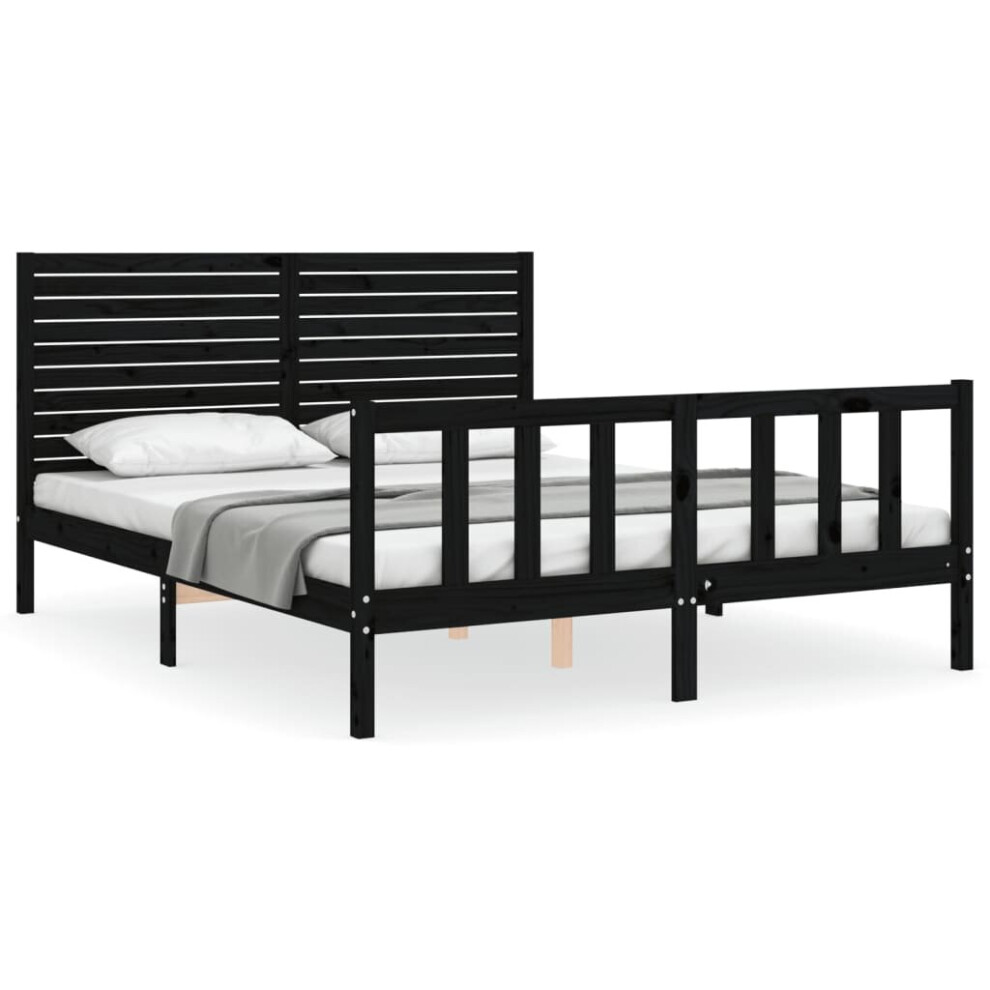 (black, 150 x 200 cm) vidaXL Bed Frame Platform Bed with Headboard White Small Double Solid Wood