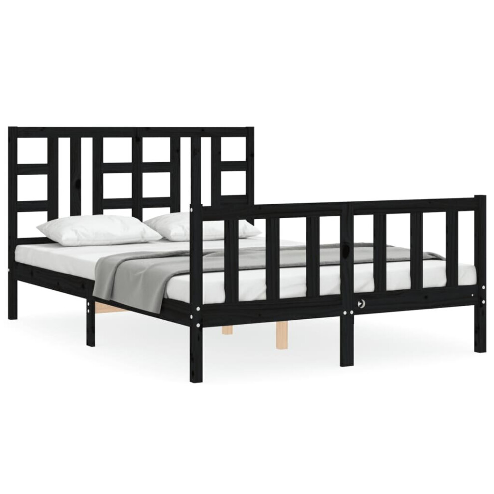 (black, 140 x 200 cm) vidaXL Bed Frame Platform Bed with Headboard Black Small Double Solid Wood