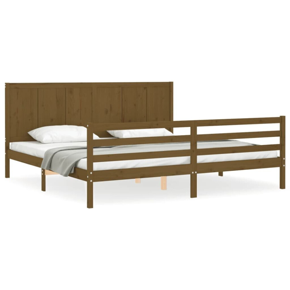 (honey brown, 200 x 200 cm) vidaXL Bed Frame Bed Base with Headboard Honey Brown Small Double Solid Wood