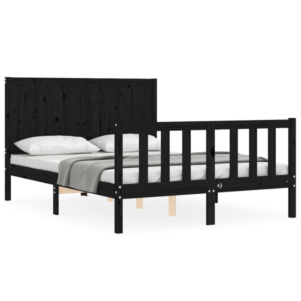 (black, 120 x 200 cm) vidaXL Bed Frame Bed Base Platform Bed with Headboard Black Single Solid Wood