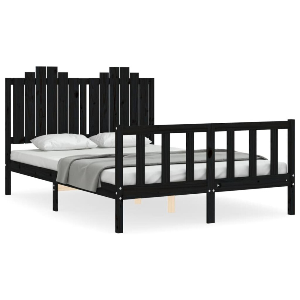 (black, 140 x 200 cm) vidaXL Bed Frame Bed Base Wooden Bed with Headboard Black King Size Solid Wood