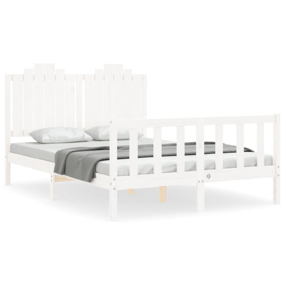 (white, 140 x 190 cm) vidaXL Bed Frame Bed Base Wooden Bed with Headboard Black King Size Solid Wood