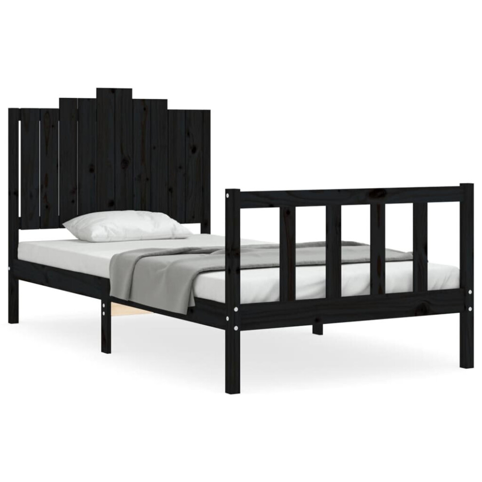 (black, 100 x 200 cm) vidaXL Bed Frame Bed Base Wooden Bed with Headboard Black King Size Solid Wood