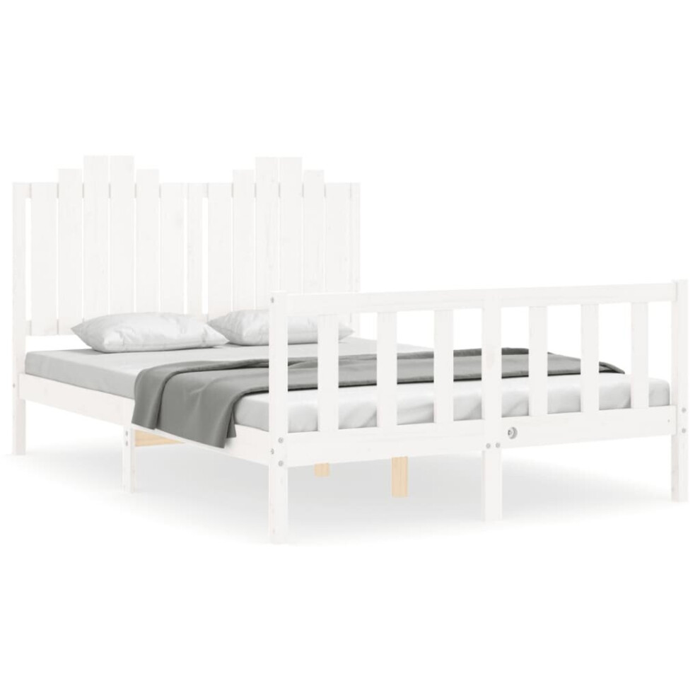 (white, 140 x 200 cm) vidaXL Bed Frame Bed Base Wooden Bed with Headboard Black King Size Solid Wood