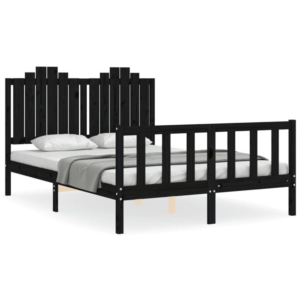 (black, 140 x 190 cm) vidaXL Bed Frame Bed Base Wooden Bed with Headboard Black King Size Solid Wood