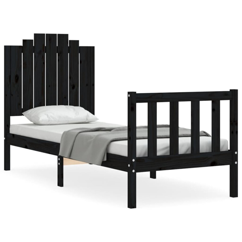 Vidaxl (Black, 75 X 190 Cm) Bed Frame Bed Base Wooden Bed With Headboard Black King Size Solid Wood