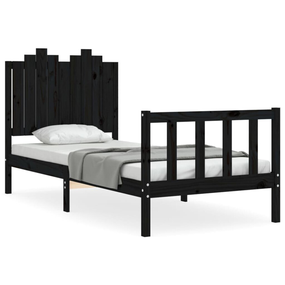 (black, 90 x 190 cm) vidaXL Bed Frame Bed Base Wooden Bed with Headboard Black King Size Solid Wood