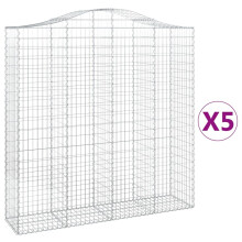 vidaXL Gabionen mit Hochbogen 5 Stk. 200x50x200/220cm Verzinktes Eisen