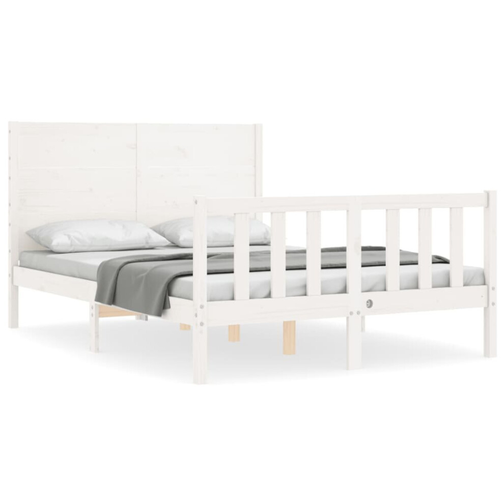 (white, 140 x 190 cm) vidaXL Bed Frame Bed Base Platform Bed with Headboard Grey Single Solid Wood