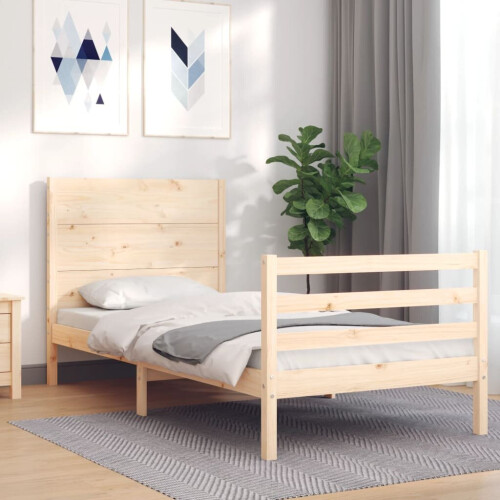 VidaXL (brown, 100 x 200 cm) vidaXL Bed Frame Bed Base Platform Bed with Headboard White Single Solid Wood 2