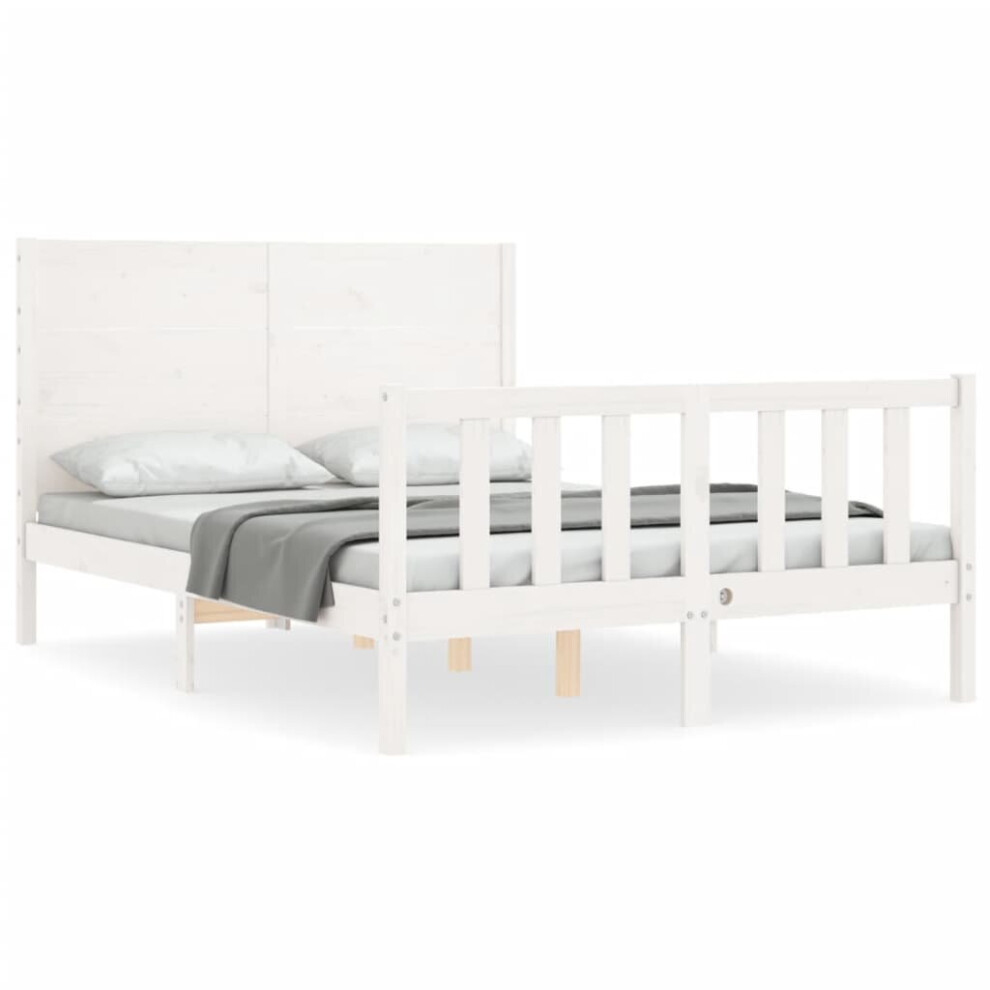 Vidaxl (White, 140 X 200 Cm) Bed Frame Bed Base Platform Bed With Headboard Grey Single Solid Wood White,Grey