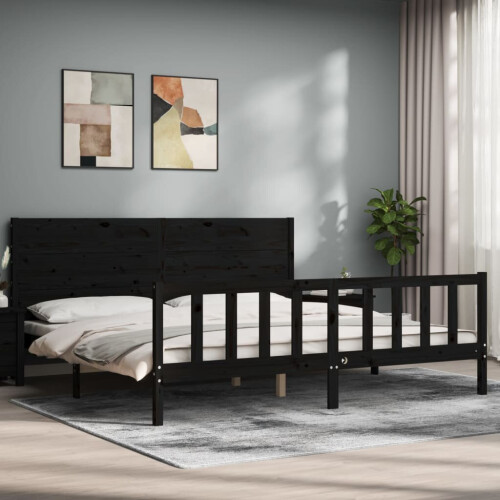 VidaXL (black, 200 x 200 cm) vidaXL Bed Frame Bed Base Platform Bed with Headboard Grey Single Solid Wood 2