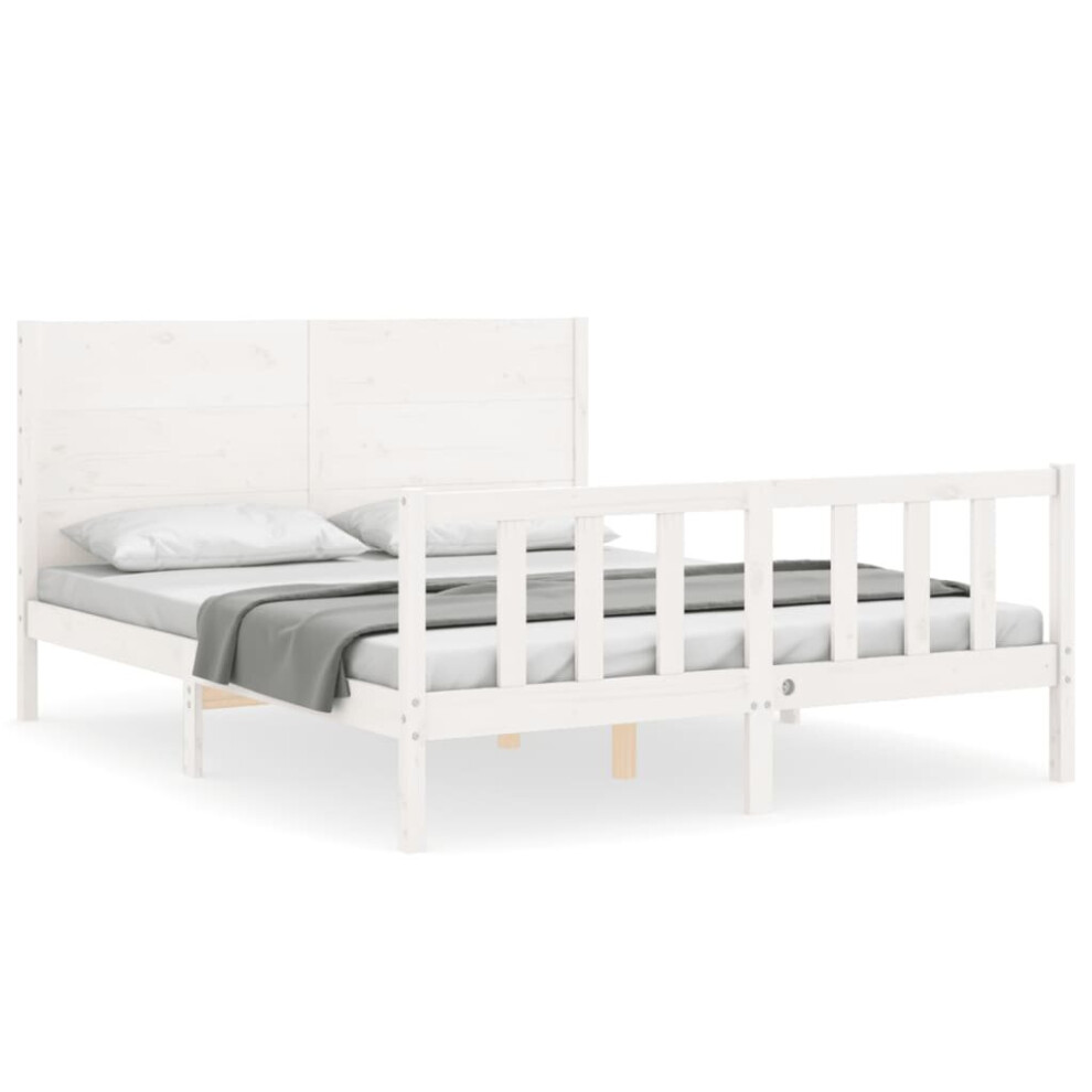 (white, 160 x 200 cm) vidaXL Bed Frame Bed Base Platform Bed with Headboard Grey Single Solid Wood