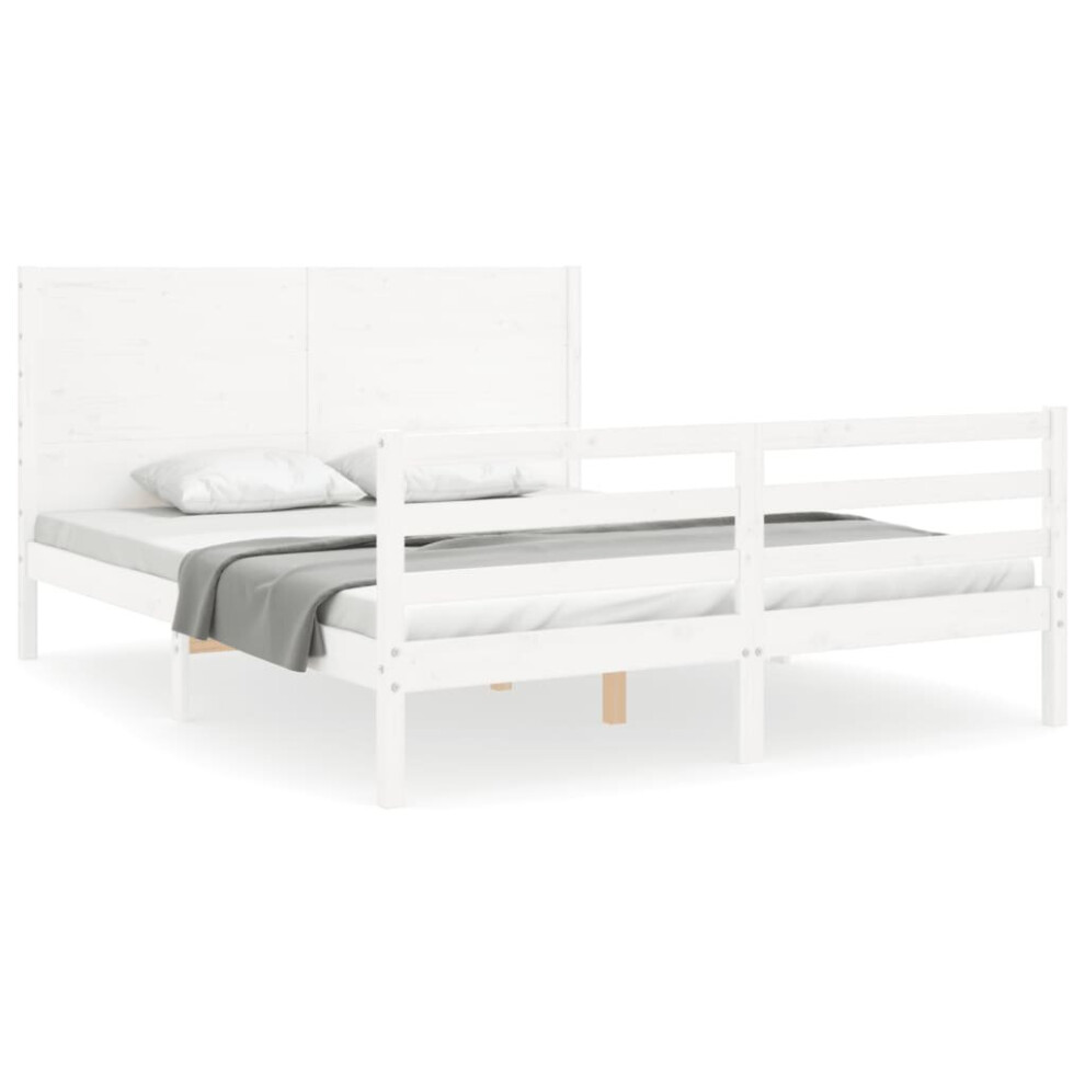 (white, 150 x 200 cm) vidaXL Bed Frame Bed Base Platform Bed with Headboard White Single Solid Wood