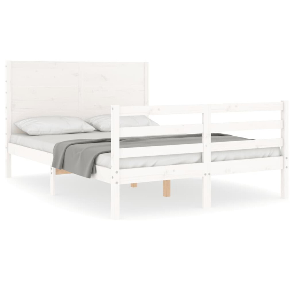 Vidaxl (, 140 X 200 Cm) Bed Frame Bed Base Platform Bed With Headboard Single Solid Wood White