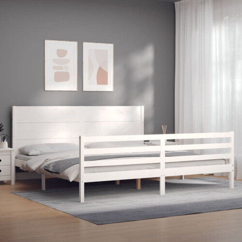 VidaXL (white, 200 x 200 cm) vidaXL Bed Frame Bed Base Platform Bed with Headboard White Single Solid Wood 2