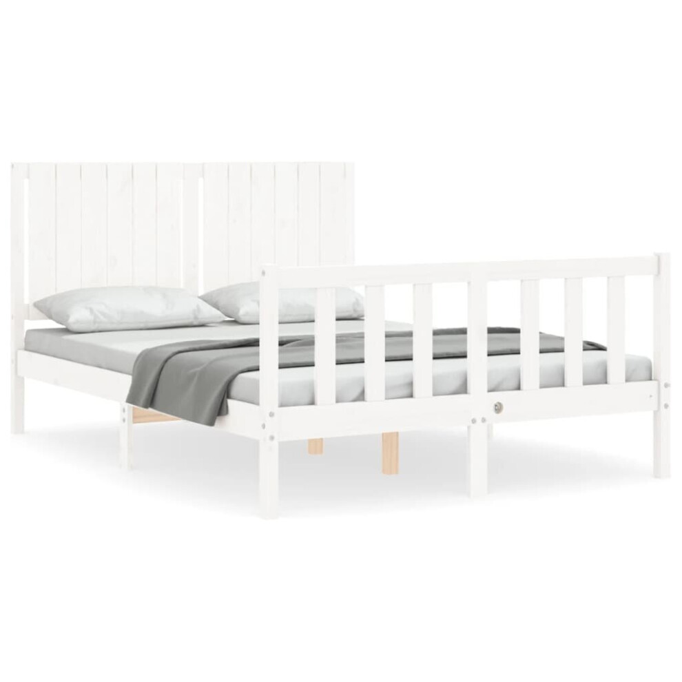 (white, 140 x 190 cm) vidaXL Bed Frame Bed Base Wooden Bed with Headboard White King Size Solid Wood