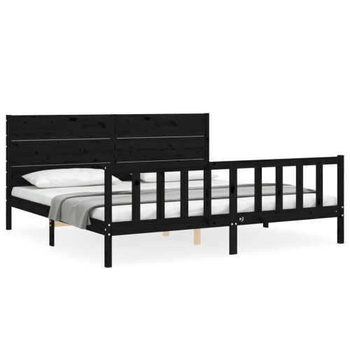 VidaXL (black, 200 x 200 cm) vidaXL Bed Frame Bed Base Platform Bed with Headboard Grey Single Solid Wood