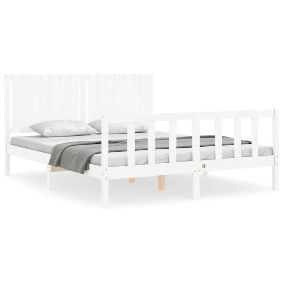 (white, 150 x 200 cm) vidaXL Bed Frame Bed Base Wooden Bed with Headboard White King Size Solid Wood