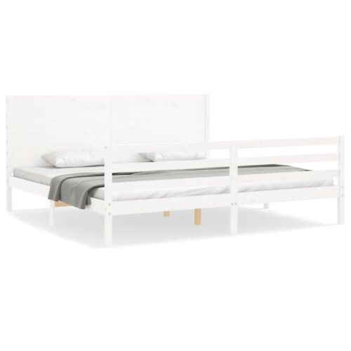 VidaXL (white, 200 x 200 cm) vidaXL Bed Frame Bed Base Platform Bed with Headboard White Single Solid Wood 1