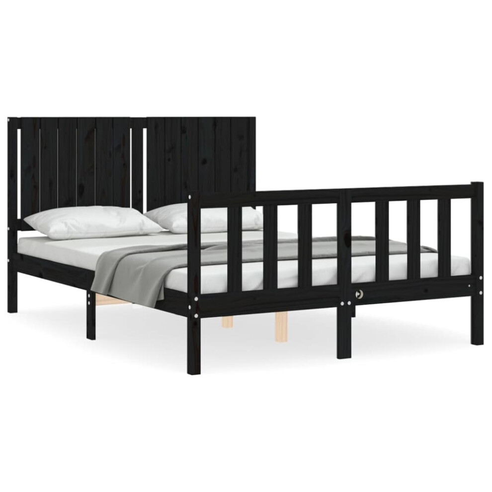 (black, 140 x 200 cm) vidaXL Bed Frame Bed Base Wooden Bed with Headboard White King Size Solid Wood