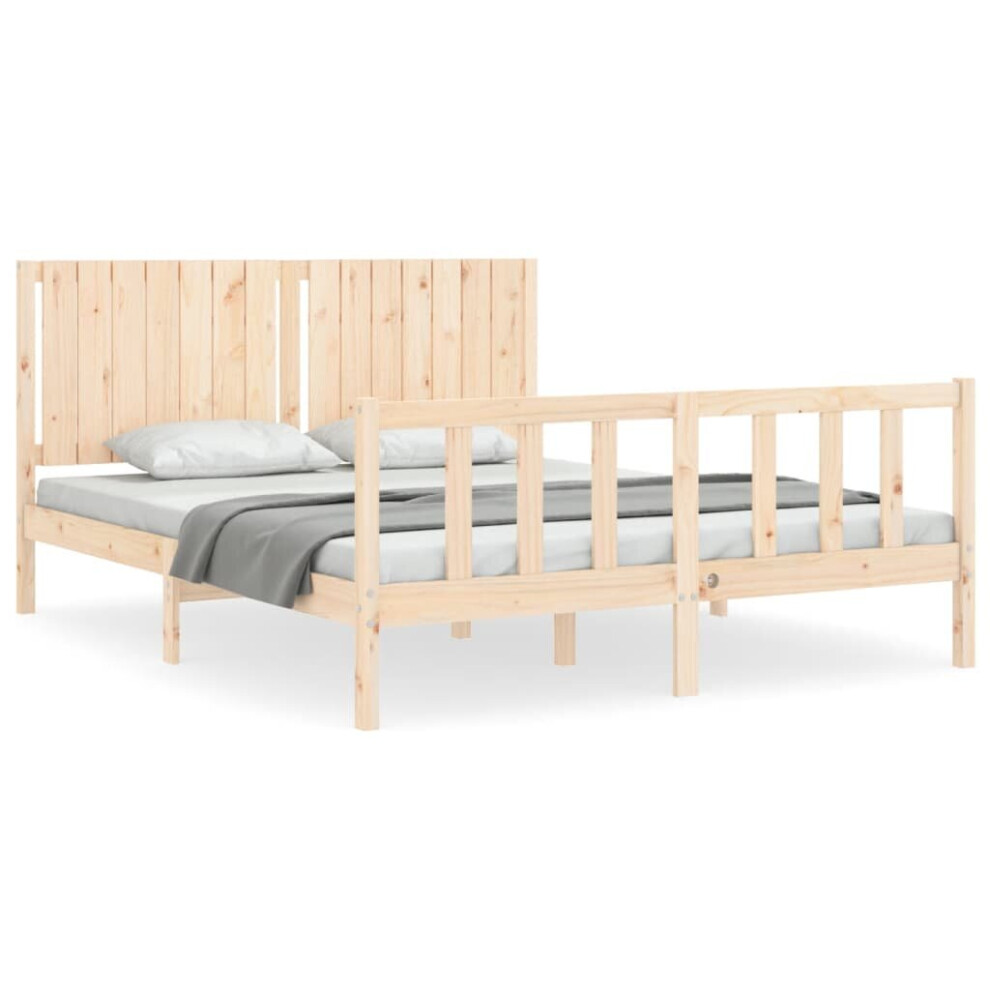 (brown, 160 x 200 cm) vidaXL Bed Frame Bed Base Wooden Bed with Headboard White King Size Solid Wood