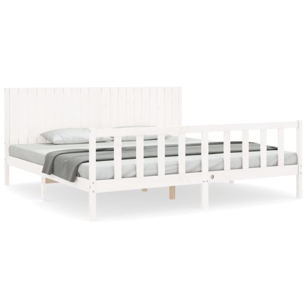 (white, 200 x 200 cm) vidaXL Bed Frame Bed Base Wooden Bed with Headboard White King Size Solid Wood