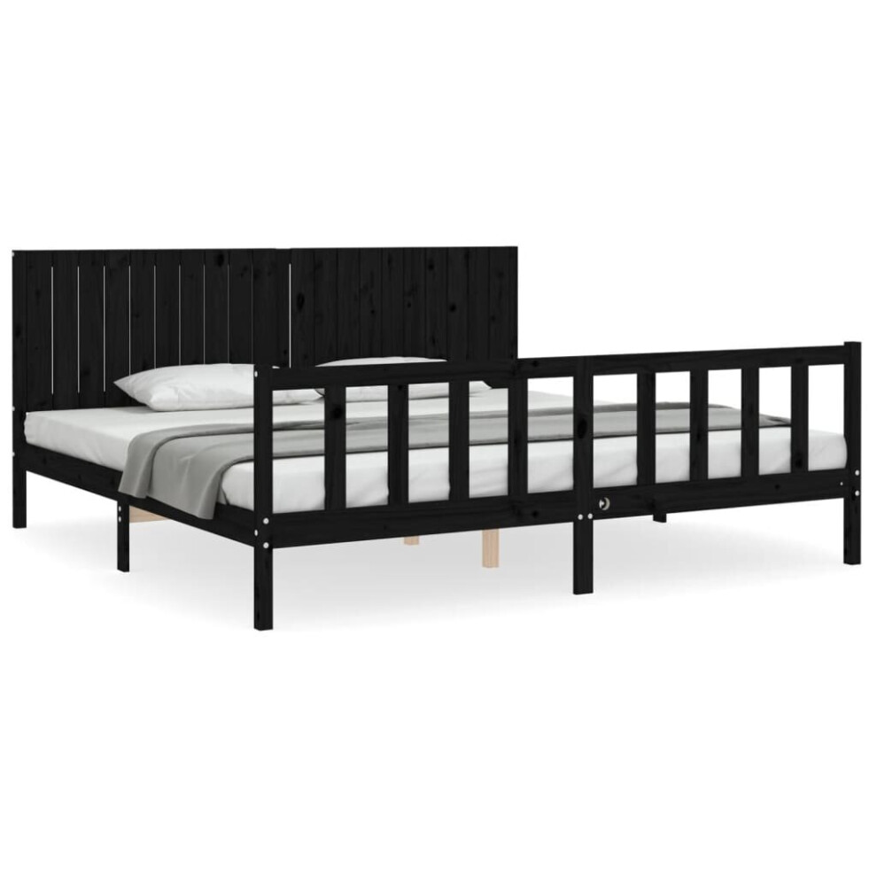 Vidaxl (Black, 200 X 200 Cm) Bed Frame Bed Base Wooden Bed With Headboard White King Size Solid Wood