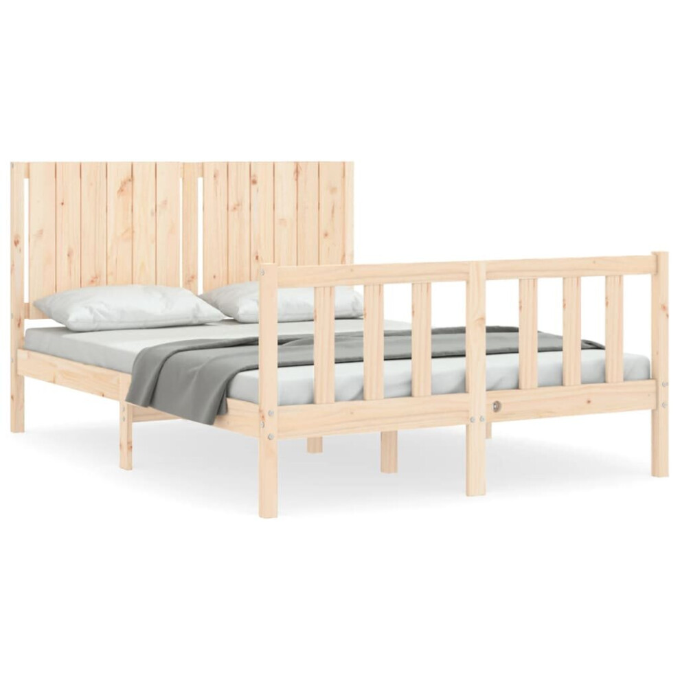 (brown, 140 x 190 cm) vidaXL Bed Frame Bed Base Wooden Bed with Headboard White King Size Solid Wood