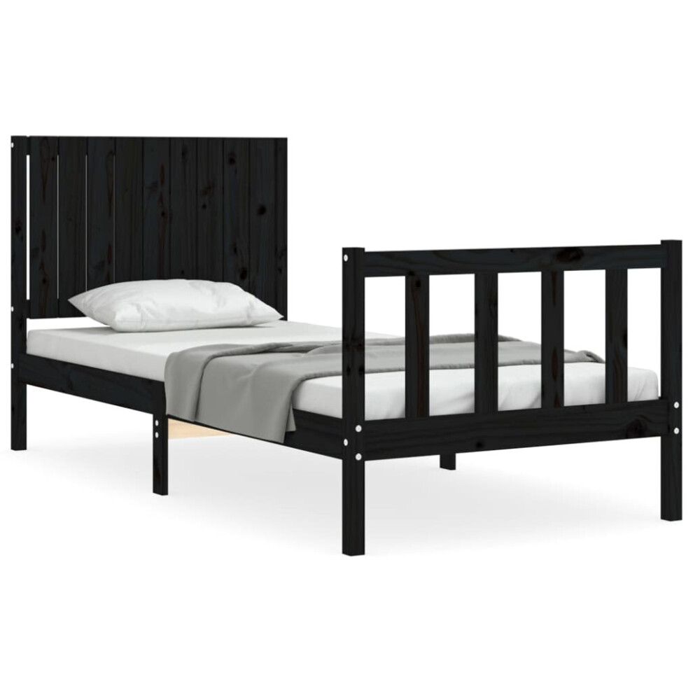 (black, 90 x 190 cm) vidaXL Bed Frame Bed Base Wooden Bed with Headboard White King Size Solid Wood