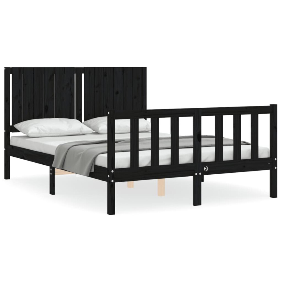 (black, 140 x 190 cm) vidaXL Bed Frame Bed Base Wooden Bed with Headboard White King Size Solid Wood