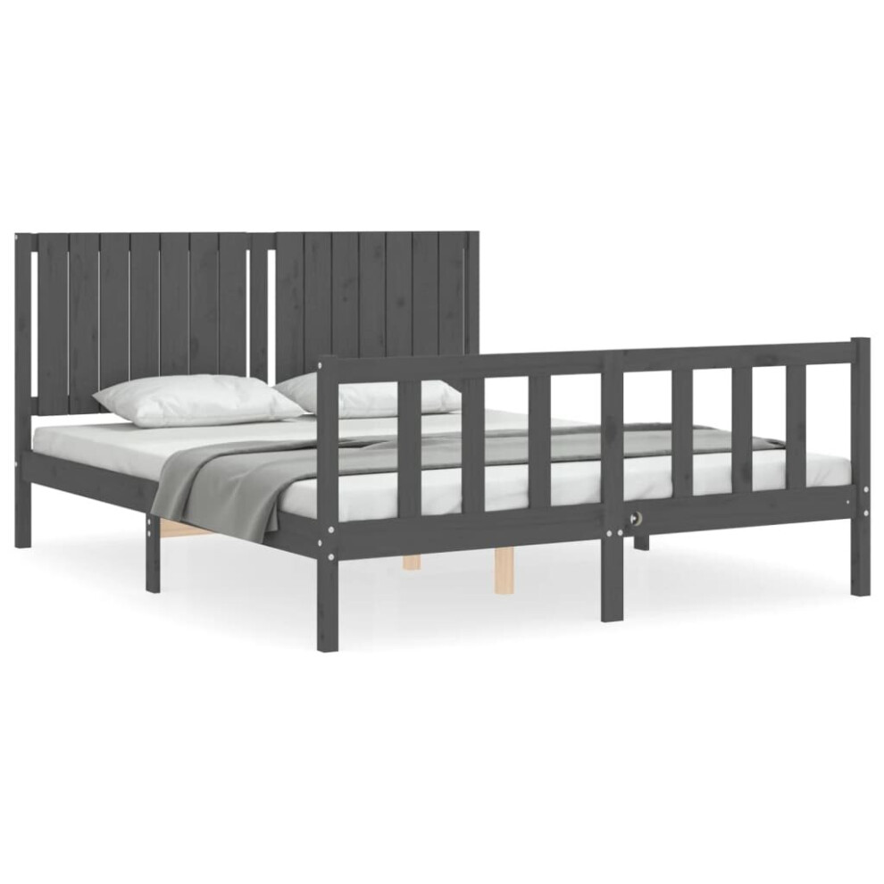 (grey, 150 x 200 cm) vidaXL Bed Frame Bed Base Wooden Bed with Headboard White King Size Solid Wood