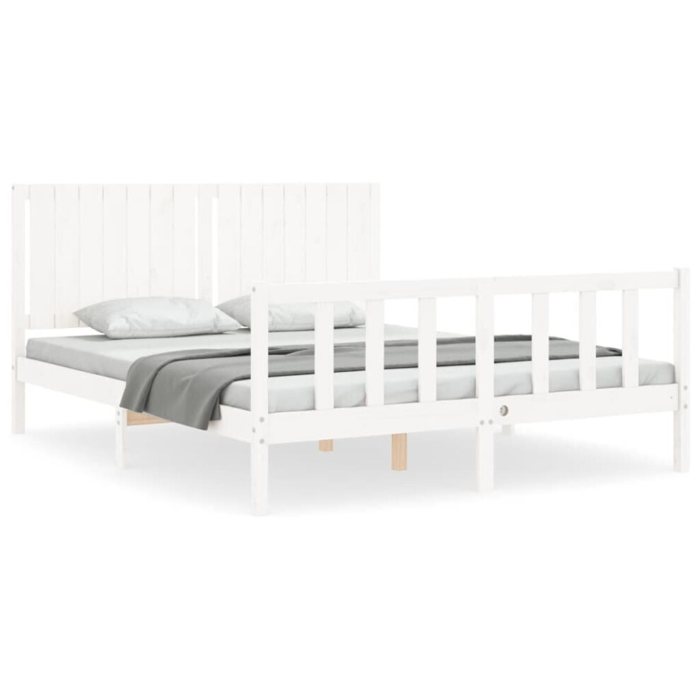 (white, 160 x 200 cm) vidaXL Bed Frame Bed Base Wooden Bed with Headboard White King Size Solid Wood